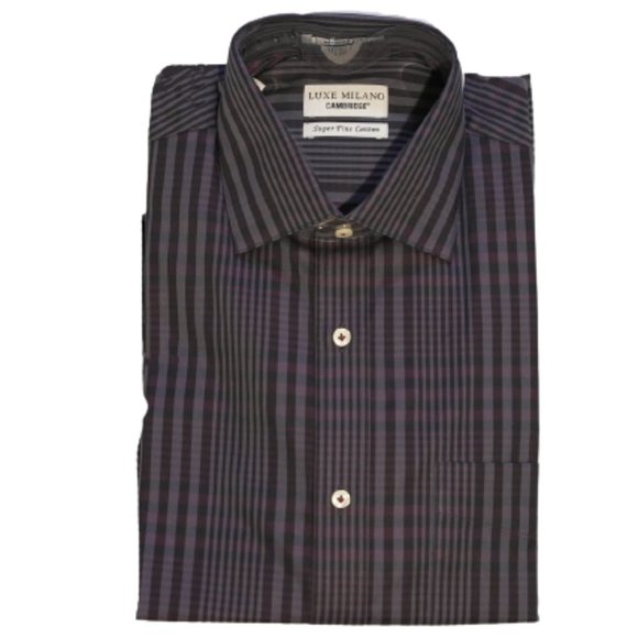 Luxe Millano Cambridge Super Fine Cotton Men's Plaid Shirt Brown Size 15.5 - Picture 1 of 3